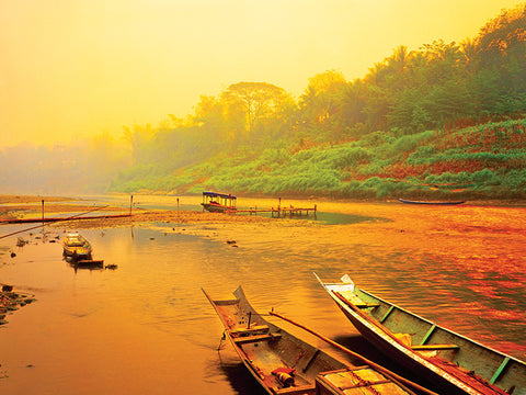 First Light at Sunrise, Mekong River, Laos, Asia